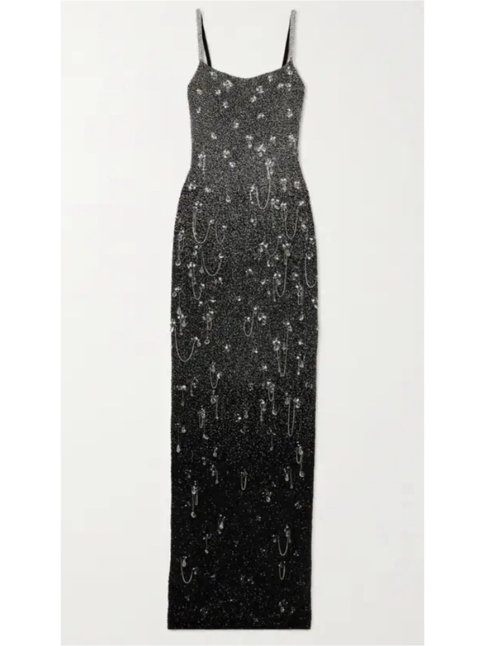 CLIO PEPPIATT Diamond Crystal Bead Embellished Fringe Black Maxi Dress Size S - Picture 2 of 11